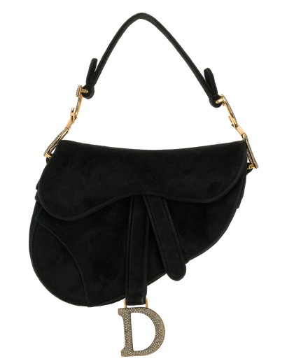 Crystal Mini Saddle, &pound;1,800, Handbags, Black, Suede, Front view